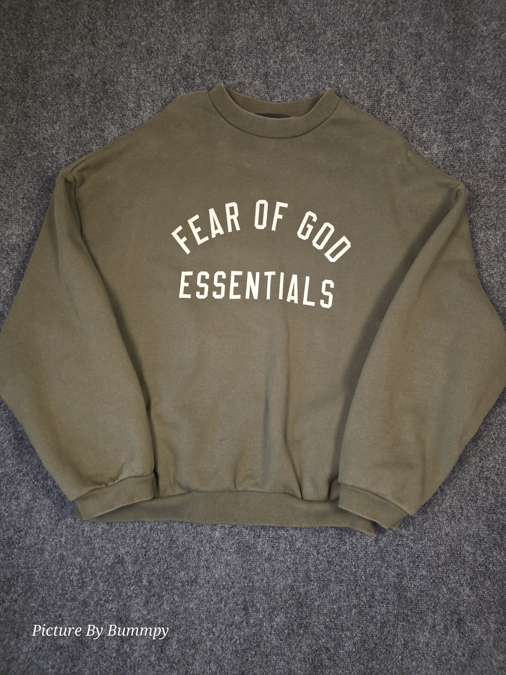Fear of God ESSENTIALS Military Green Fleece Crewneck Sweatshirt - Size M
